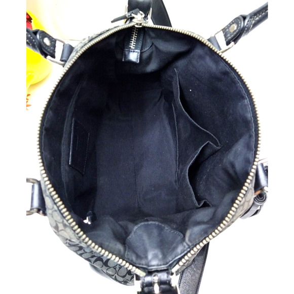 Coach Molly Signature Black Canvas Stripes Top Handles Zipper Satchel Bag - Picture 9 of 14